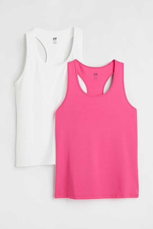 H&M 2-pack Sports Tanks Tops Women's Sport Clothing Cerise/White | SULQHFT-24