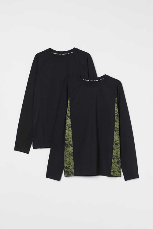 H&M 2-pack Sports Tops Kids' Activewear Black/Green Patterned | LAGPQVZ-90