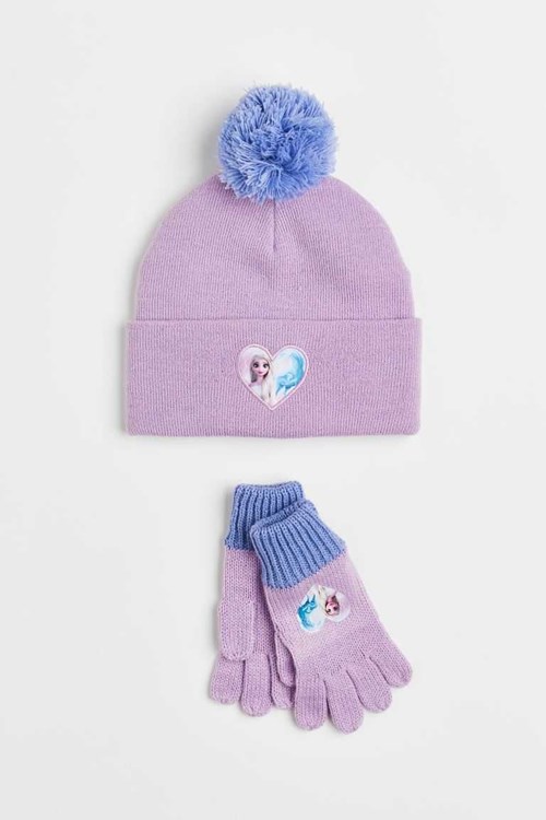 H&M 2-piece Knit Set with Motif Kids' Accessories Light Purple/Frozen | TKQXOAE-12