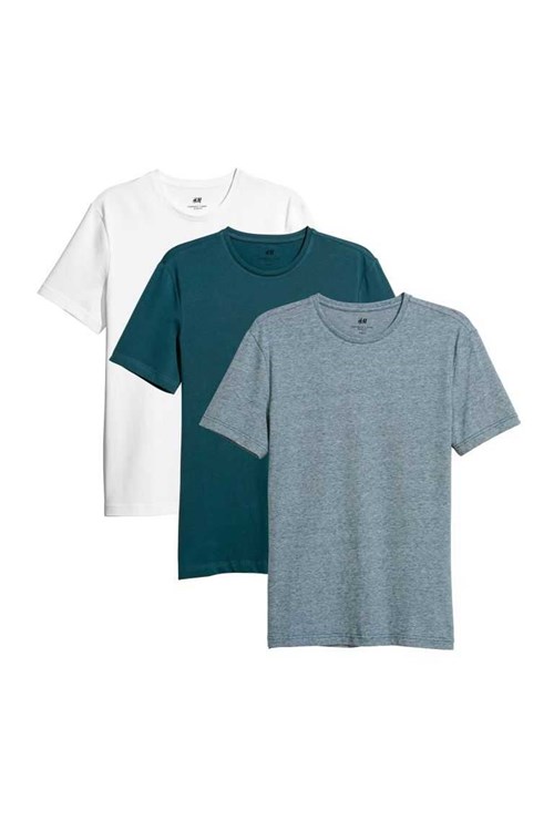 H&M 3-pack Slim Fits Men's T Shirts Blue-gray/Dark Red | DONYKRP-97