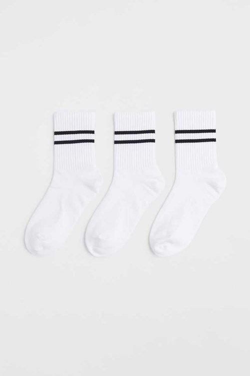 H&M 3-pack Sports Socks Kids' Activewear White/black striped | SNBKRGW-36