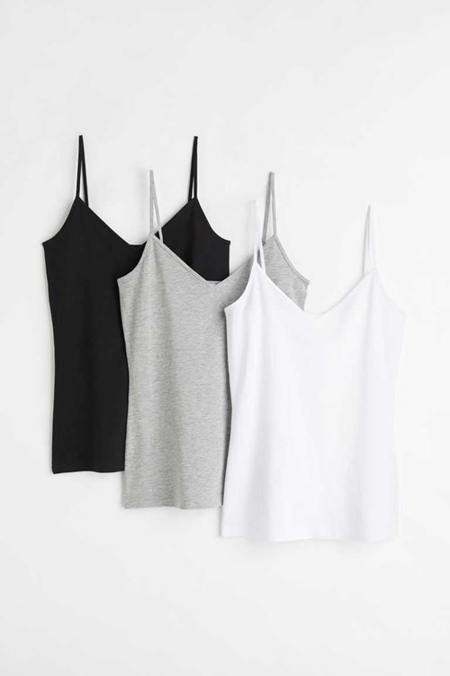H&M 3-pack V-neck Camisoles Women's Tops Black/White | HUGNZOB-61