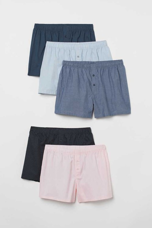 H&M 5-pack Woven Cotton Boxer Shorts Men's Underwear Dark Blue/Bananas | CYOVTME-36