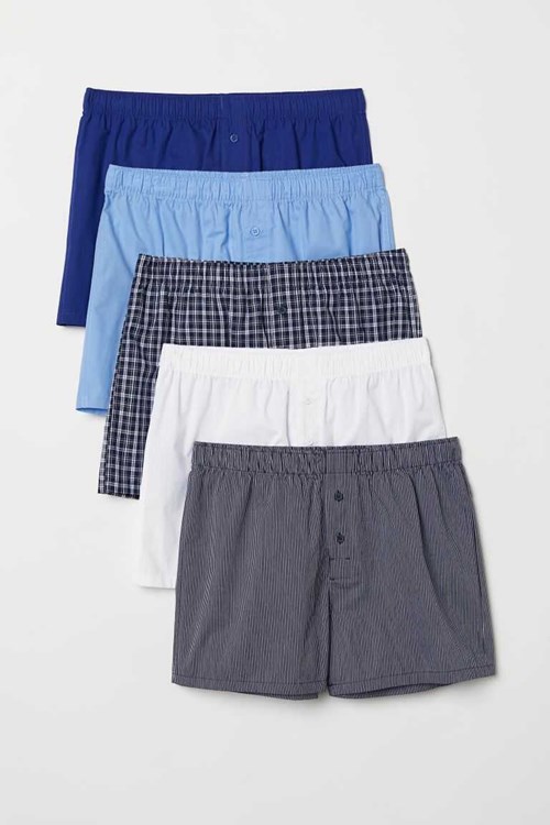 H&M 5-pack Woven Cotton Boxer Shorts Men's Underwear Blue/Striped | TACIYNQ-24