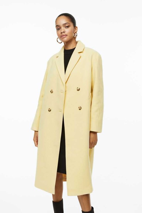 H&M Double-breasted Women's Coats Light Yellow | AKZMUYQ-71