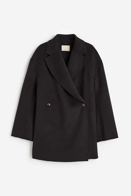H&M Double-breasted Wool-blend Women's Coats Nearly Black | DCRBXHT-09