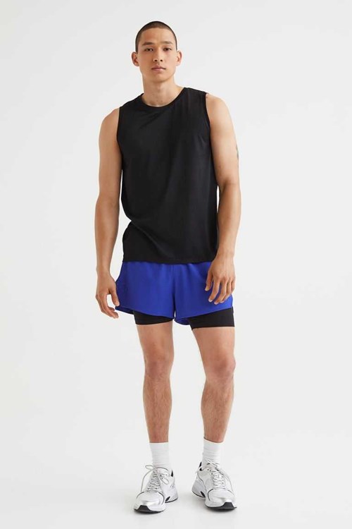 H&M Double-layer Running Men's Shorts Blue | SGQKACR-49