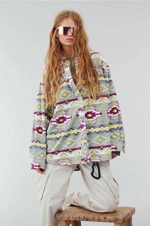 H&M Fleece Shacket Women's Shirts Cream/Patterned | TOMRJAE-72