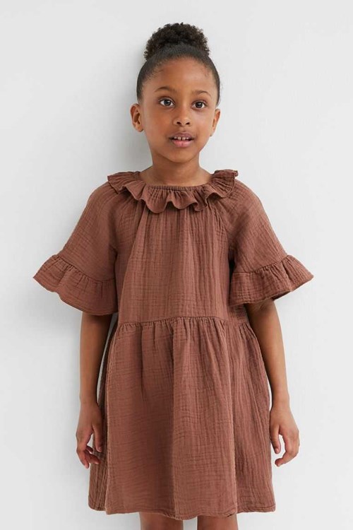 H&M Flounced Double-weave Dress Kids' Clothing Pale Purple/Floral | CJLONFS-89