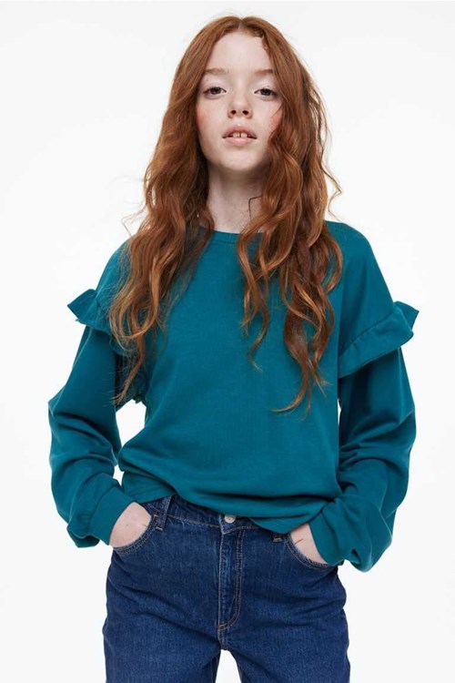 H&M Flounced SweatShirts Kids' Clothing Natural white | XZQTWLF-40