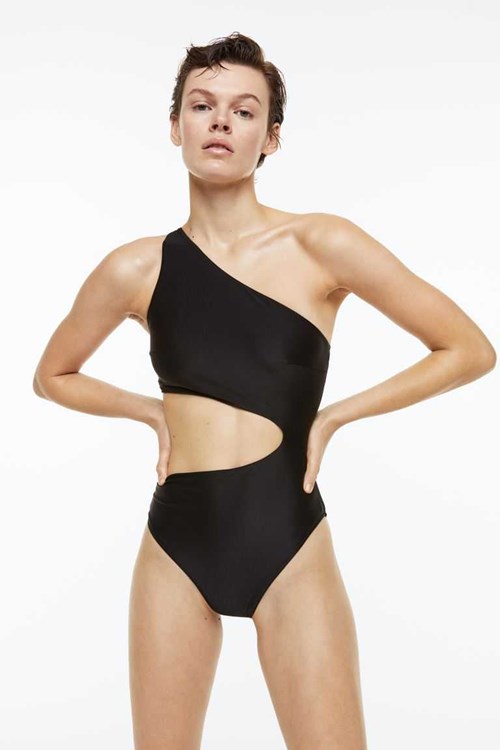 H&M High-leg One-shoulder Swimsuit Women's Swimwear Light Turquoise/Glittery | GDFVTNU-04