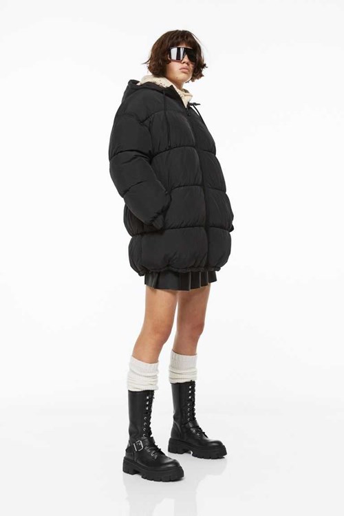 H&M Hooded Puffer Women's Jackets Black | OYTXKQD-30