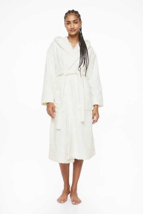 H&M Hooded Terry Bathrobe Women's Sleepwear & Loungewear White | DARQOWI-07