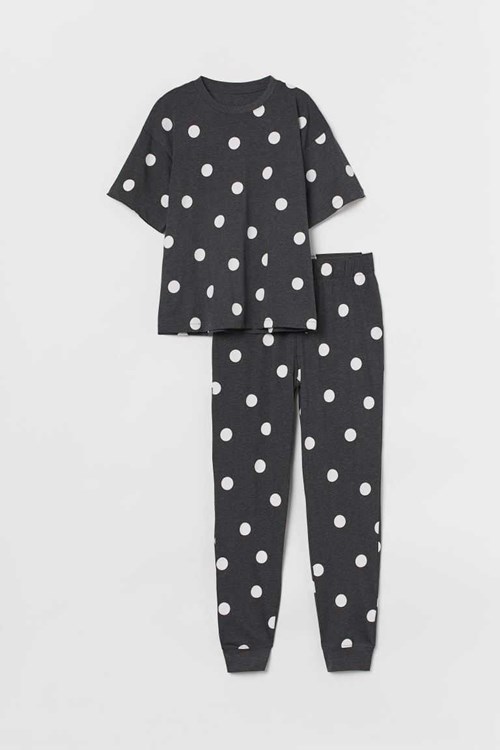 H&M Jersey Pajamas Women's Sleepwear & Loungewear Dark Gray/Dotted | SUWDEMQ-10