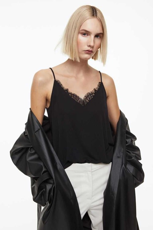 H&M Lace-trimmed Camisole Women's Tops Black | AIGWRLY-15