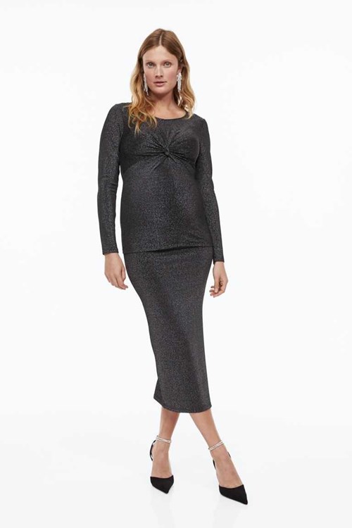 H&M MAMA Glittery Pencil Skirt Women's Maternity Wear Black/Glittery | YKOZCBT-21