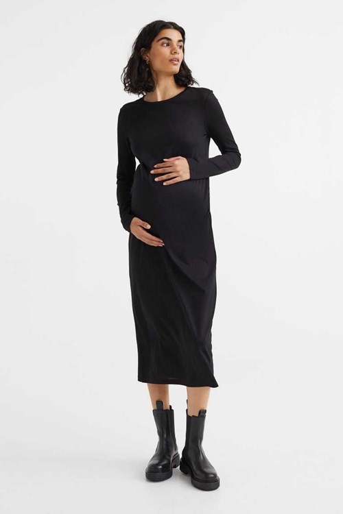 H&M MAMA Long-sleeved Dress Women's Maternity Wear Brown | FNEQBAK-93