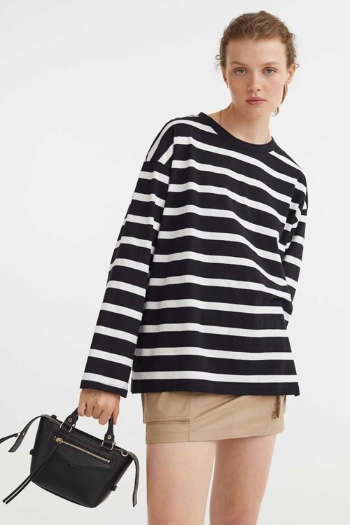 H&M Oversized Jersey Women's Tops White/Striped | HBDNMTS-91