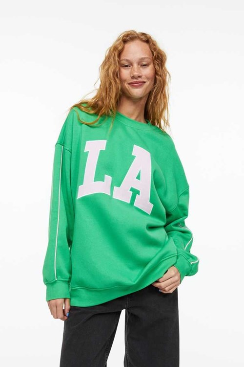 H&M Oversized Motif Women's SweatShirts Green/La | TZRFPNL-93