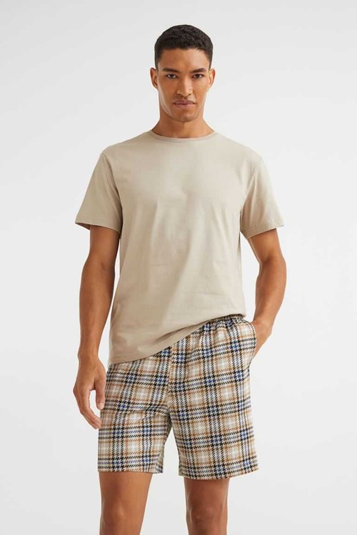 H&M Pajama T Shirts and Shorts Men's Sleepwear & Loungewear Dark Green/Pineapples | KBLXZYJ-42