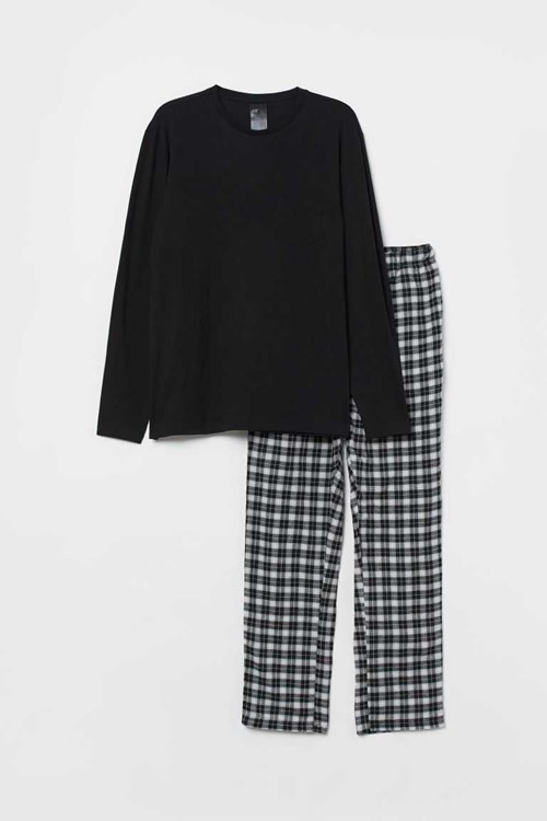 H&M Pajamas Men's Sleepwear & Loungewear Black/Plaid | WJAGXUY-21