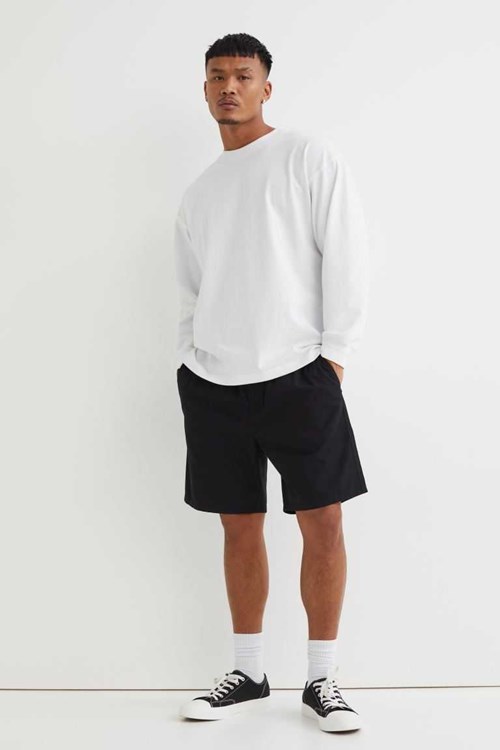 H&M Regular Fit Cotton Men's Shorts Black | DWTGFJZ-85