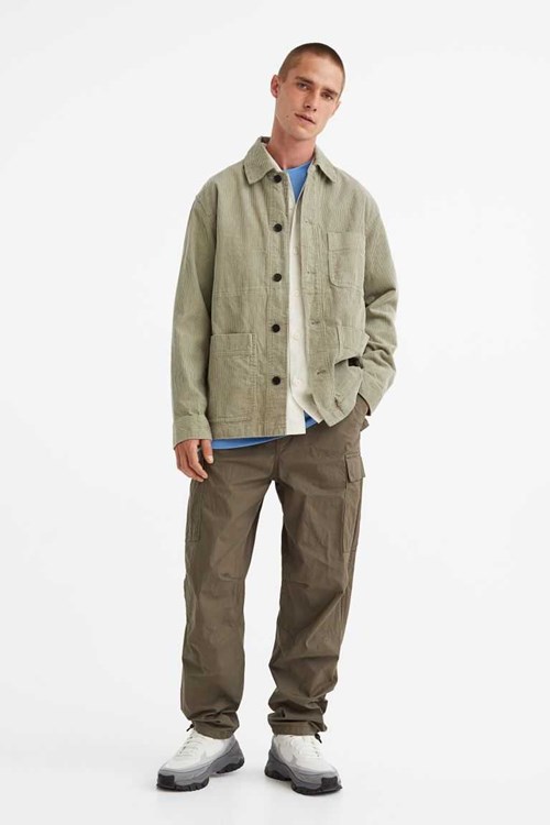 H&M Regular Fit RipsTops Cargo Men's Pants Khaki green | IHNORBX-28
