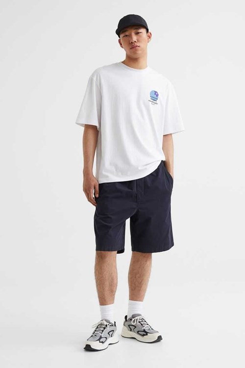 H&M Relaxed Fit Cotton Men's Shorts Navy Blue | ZNPUQCM-13