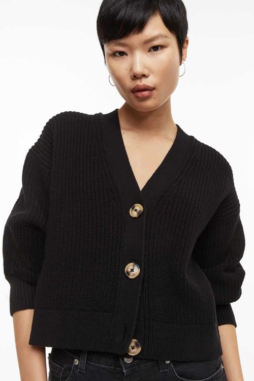 H&M Rib-knit Women's Cardigans Black | UNPRAYC-21