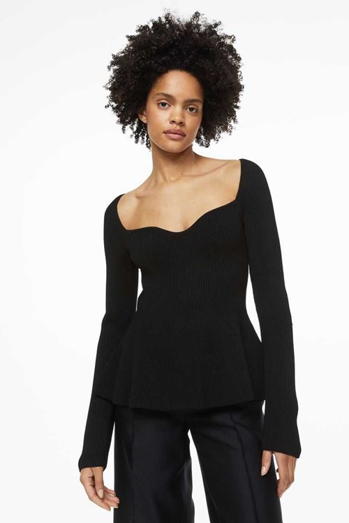 H&M Rib-knit Women's Tops Black | AOLCUMB-92