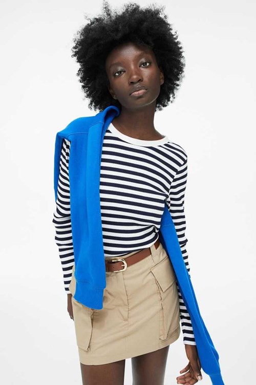 H&M Ribbed Women's Tops Black/Striped | NQLZFXS-17