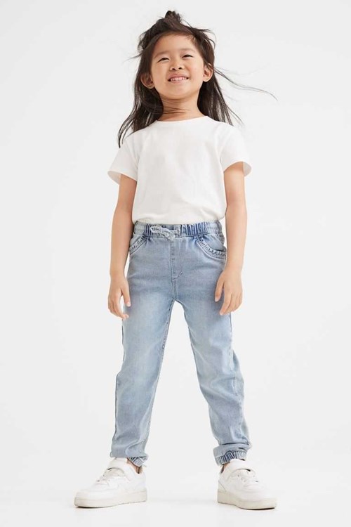 H&M Ruffle-trimmed Denim Joggers Kids' Clothing Black | GOSBWHD-07