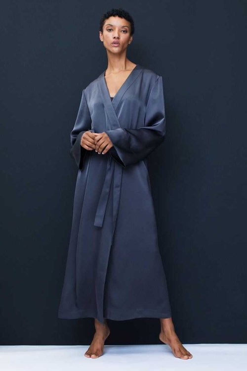 H&M Satin Bathrobe Women's Sleepwear & Loungewear Black | OWQTGCZ-74