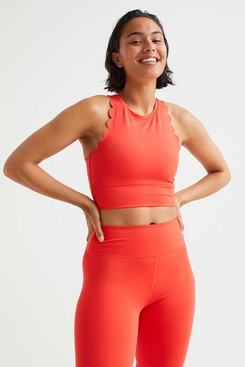 H&M Scallop-edged Sports Crop Tops Women's Sport Clothing Bright Red | CPVFYAL-68