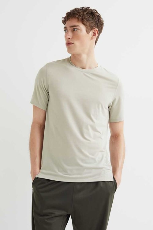 H&M Short-sleeved Sports Shirts Men's Sport Clothing Beige | TCSIYAF-91