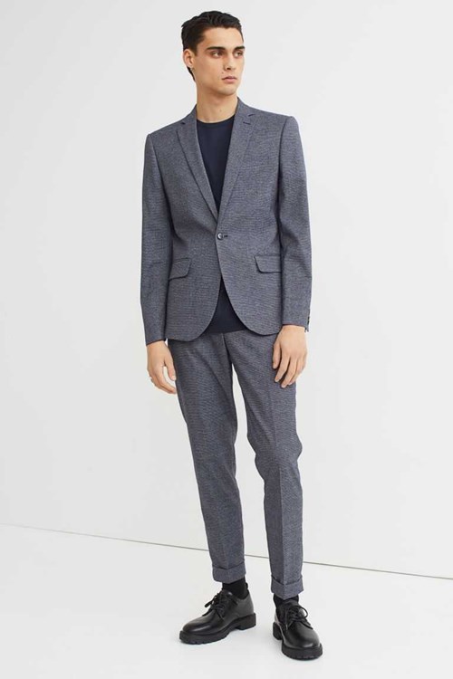 H&M Slim Fit Men's Suit Pants Blue/Houndstooth-patterned | GYNKPBD-96