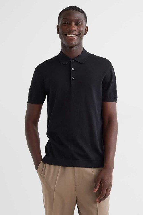 H&M Slim Fit Silk-blend Men's Polo Shirts Black | SUNYAKJ-24