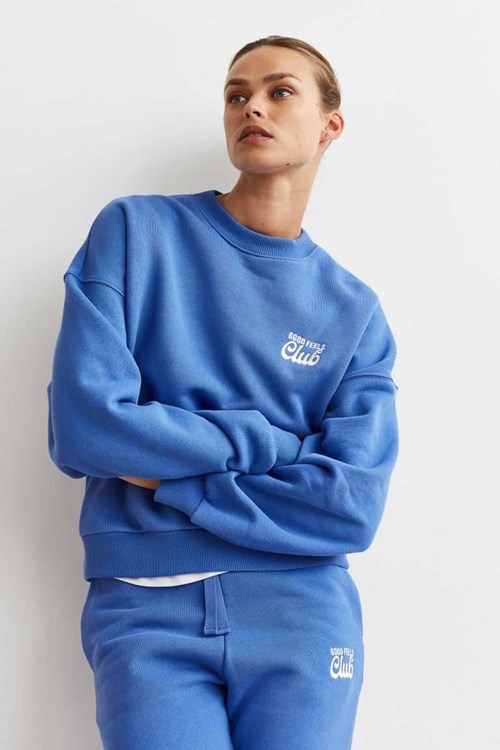 H&M SweatShirts Women's Loungewear Bright Blue/Good Feels Club | MTUALKF-16