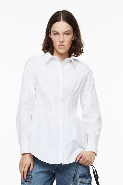 H&M Tapered-waist Poplin Women's Shirts White | HOXYZQI-05