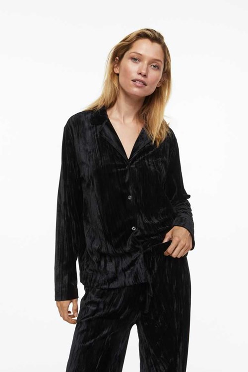 H&M Velour NightShirts Women's Sleepwear & Loungewear Black | HGOJYAI-13