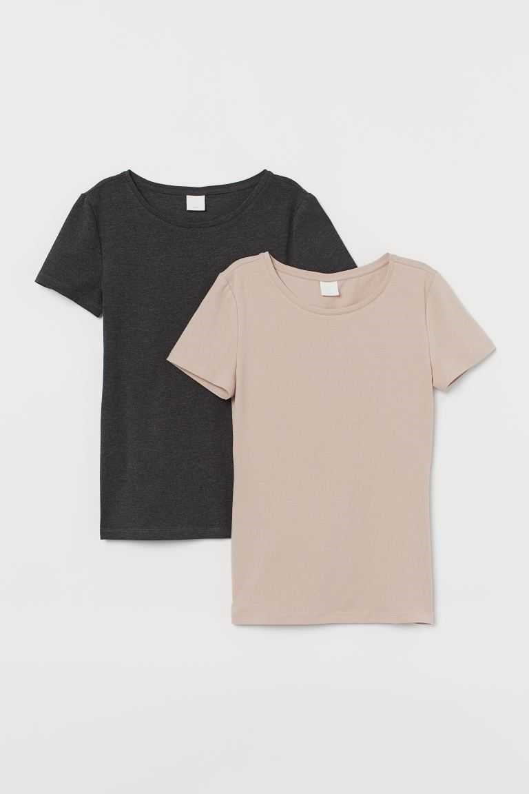 H&M 2-pack Cotton T Shirts Women's Tops Black/White | UVRCMFO-89