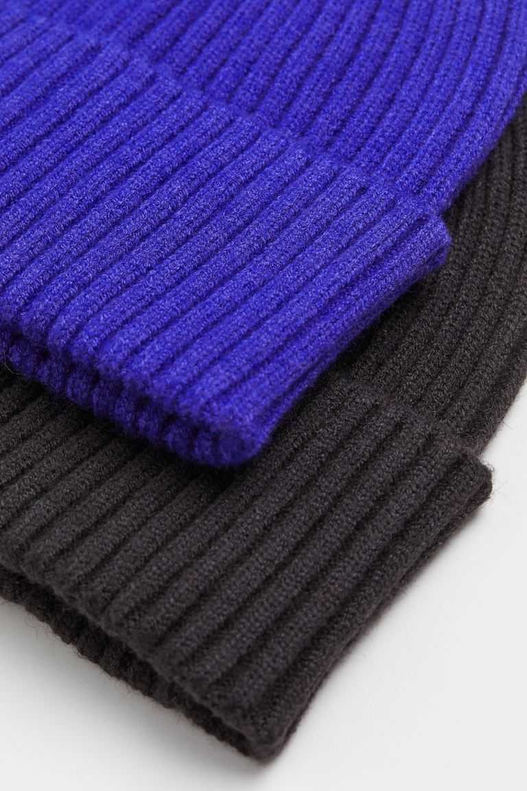H&M 2-pack Rib-knit Hats Kids' Accessories Black/Cobalt Blue | VKHNZCW-64