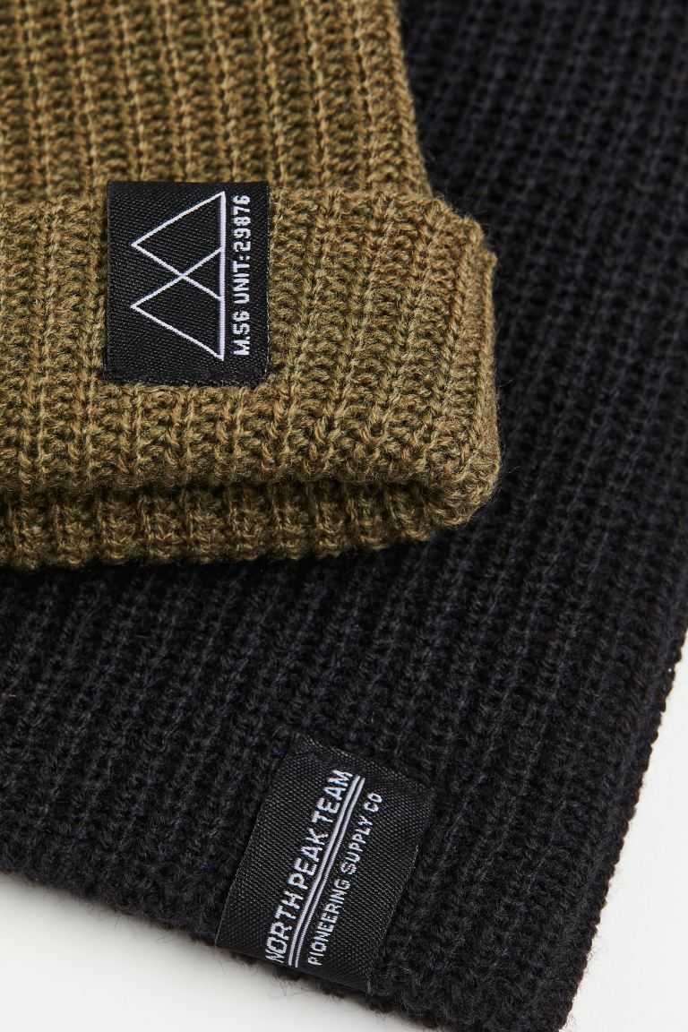 H&M 2-pack Rib-knits Men's Hat Khaki Green/Black | BQIYWZG-85