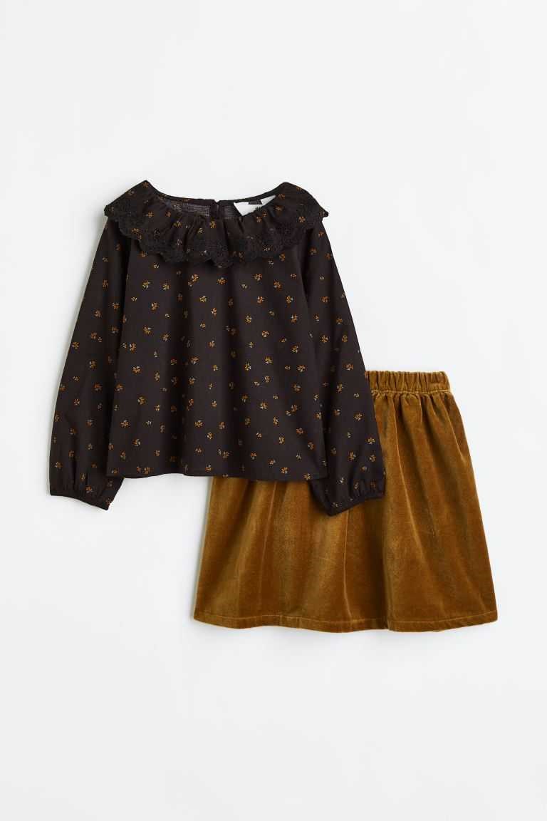 H&M 2-piece Cotton Set Kids' Clothing Black/Dark Beige | GQSMEJO-41