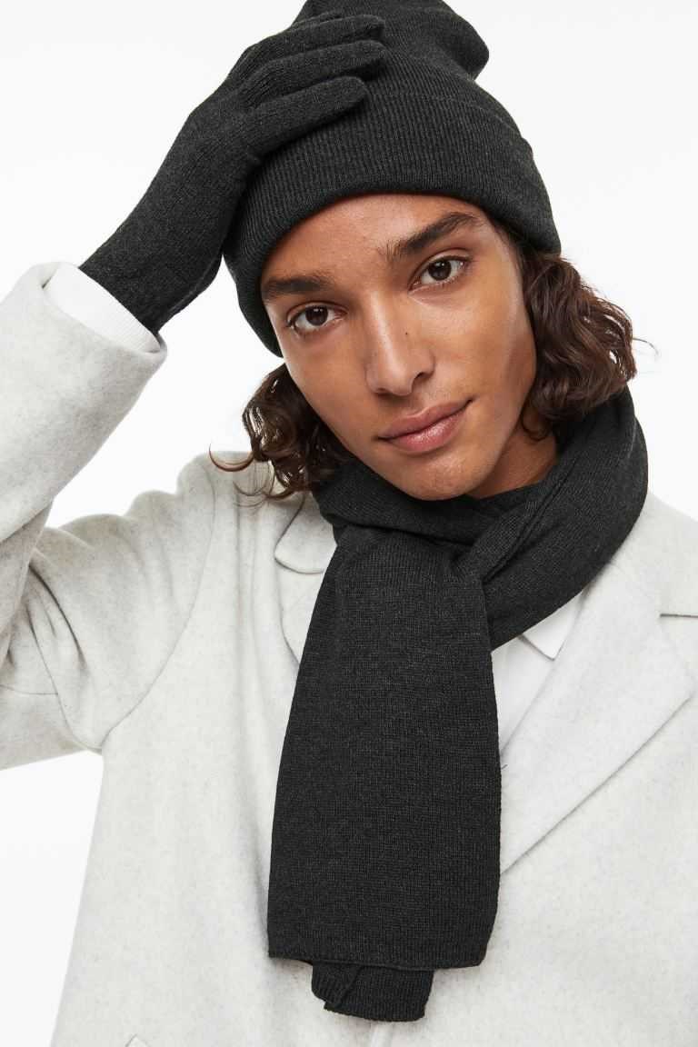 H&M 3-piece Fine-knit Men's Set Dark Gray | KIMZDQU-59