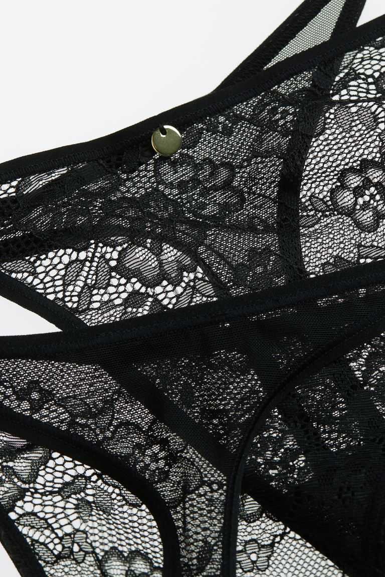 H&M 5-pack Lace Thong Briefs Women's Lingerie Black | QTLXDKB-09