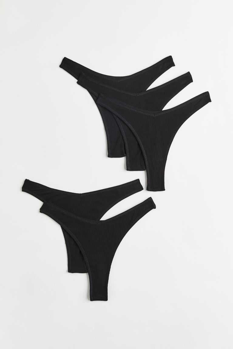 H&M 5-pack Ribbed Thong Briefs Women's Basics Dark Brown/Beige/White | NVPRYUO-06