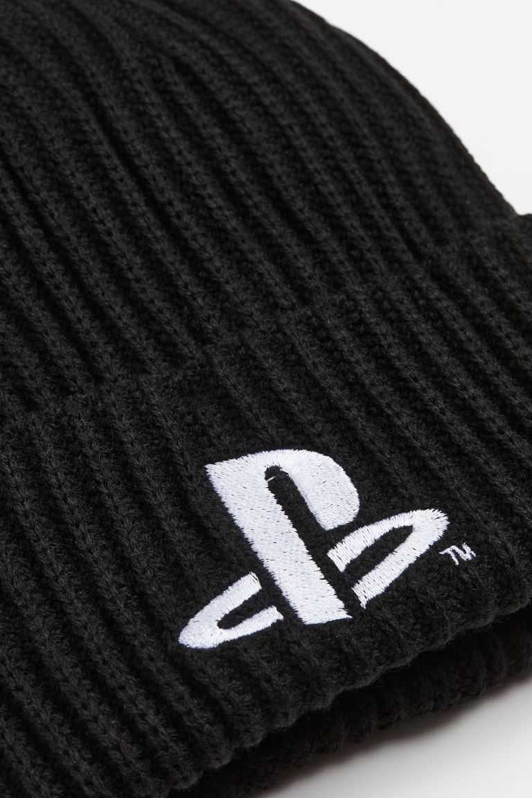 H&M Appliquéd rib-knit hat Kids' Accessories Black/Playstation | ZNSTRYJ-72
