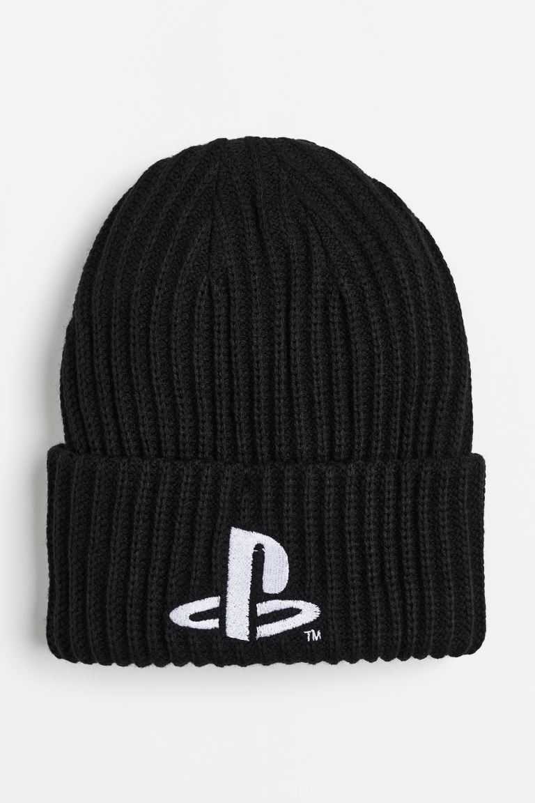 H&M Appliquéd rib-knit hat Kids\' Accessories Black/Playstation | ZNSTRYJ-72