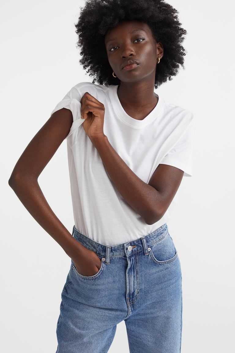 H&M Cotton T Shirts Women's Tops White | BSYENAG-35